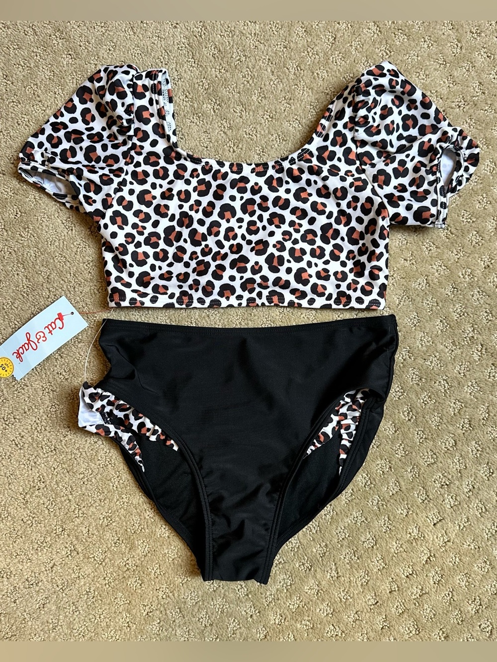 Cat & Jack Girls Leopard Print 2 Piece Swimsuit Size L 10/12 NWT